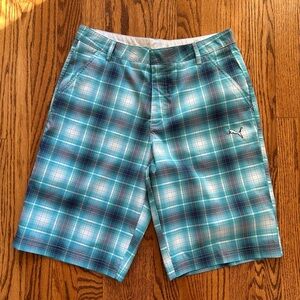 Puma Golf Men's Plaid Tech Lightweight Stretch Shorts. Blue Plaid, Size 30